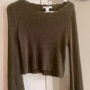 Olive green semi cropped sweater with bell sleeves